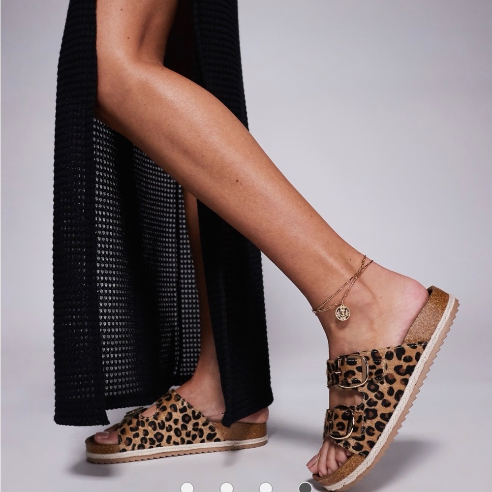 Women's Leopard Print Slide Sandals - Tan/Black